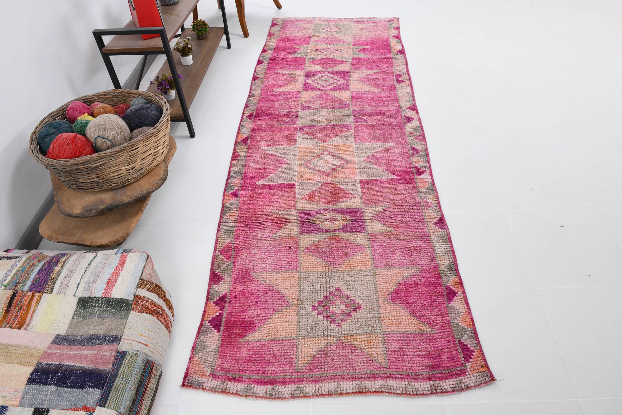 Pink Orange Turkish Runner Rug 100x302Cm