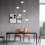 Pair of onyx and walnut suspended light fixtures