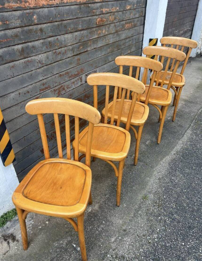 (Lot) 5 stamped Lutherma chairs (light oak)