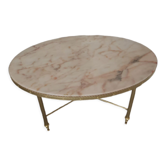 Oval coffee table with marble top