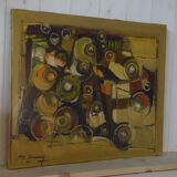 Painting on canvas abstract art signed boussy 1977