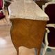 Louis xv style curved chest of drawers in marquetry with marble and embroidered floral decor