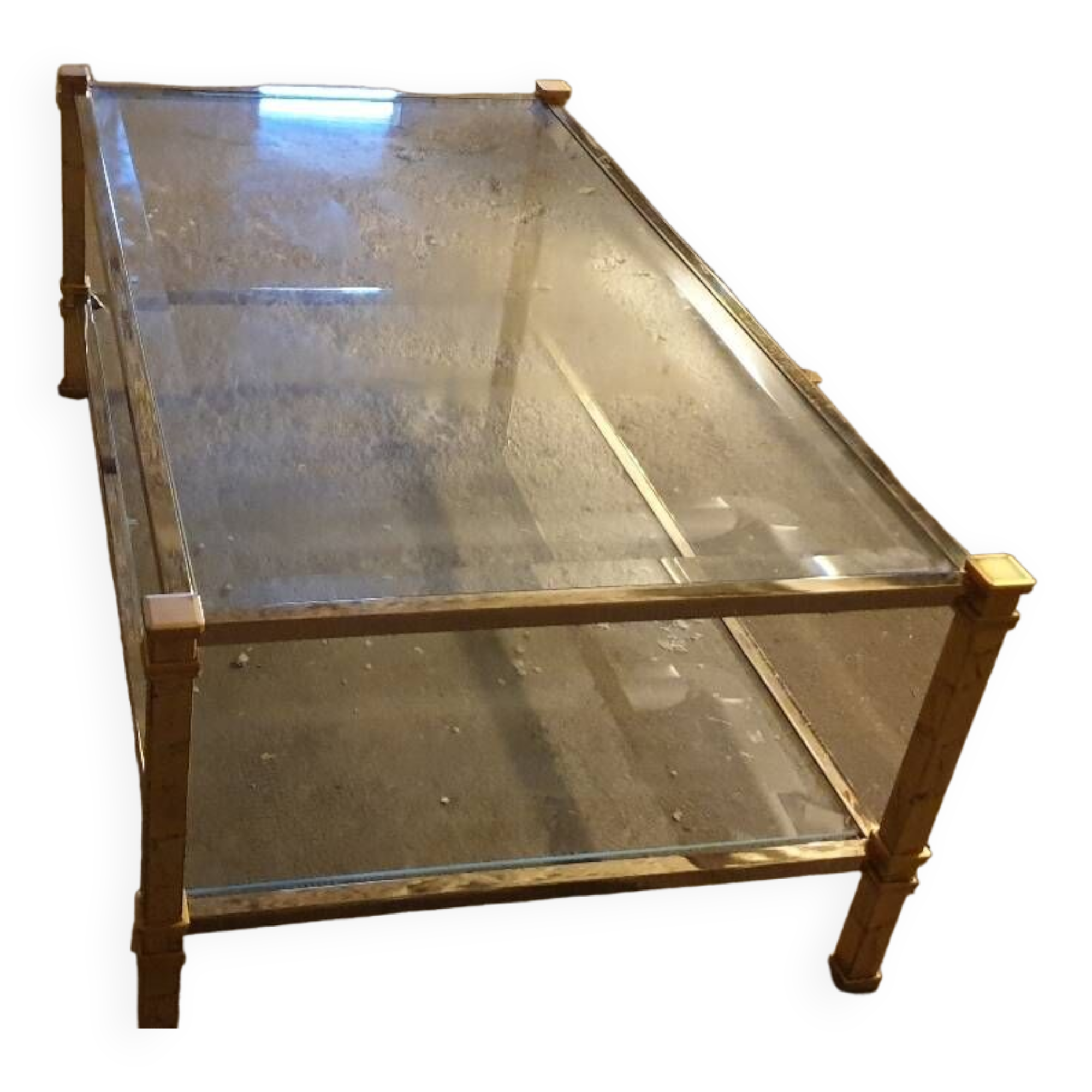 Glass and brass coffee table