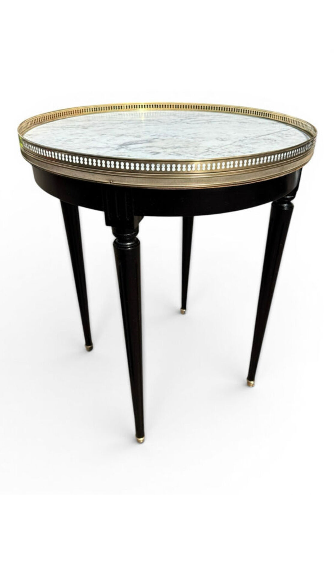 Bouillotte table in Louis XVI style made of blackened wood, marble, and brass.