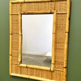 Vintage mid-century bamboo and rattan mirror by Dal Vera, Italy 1970s.