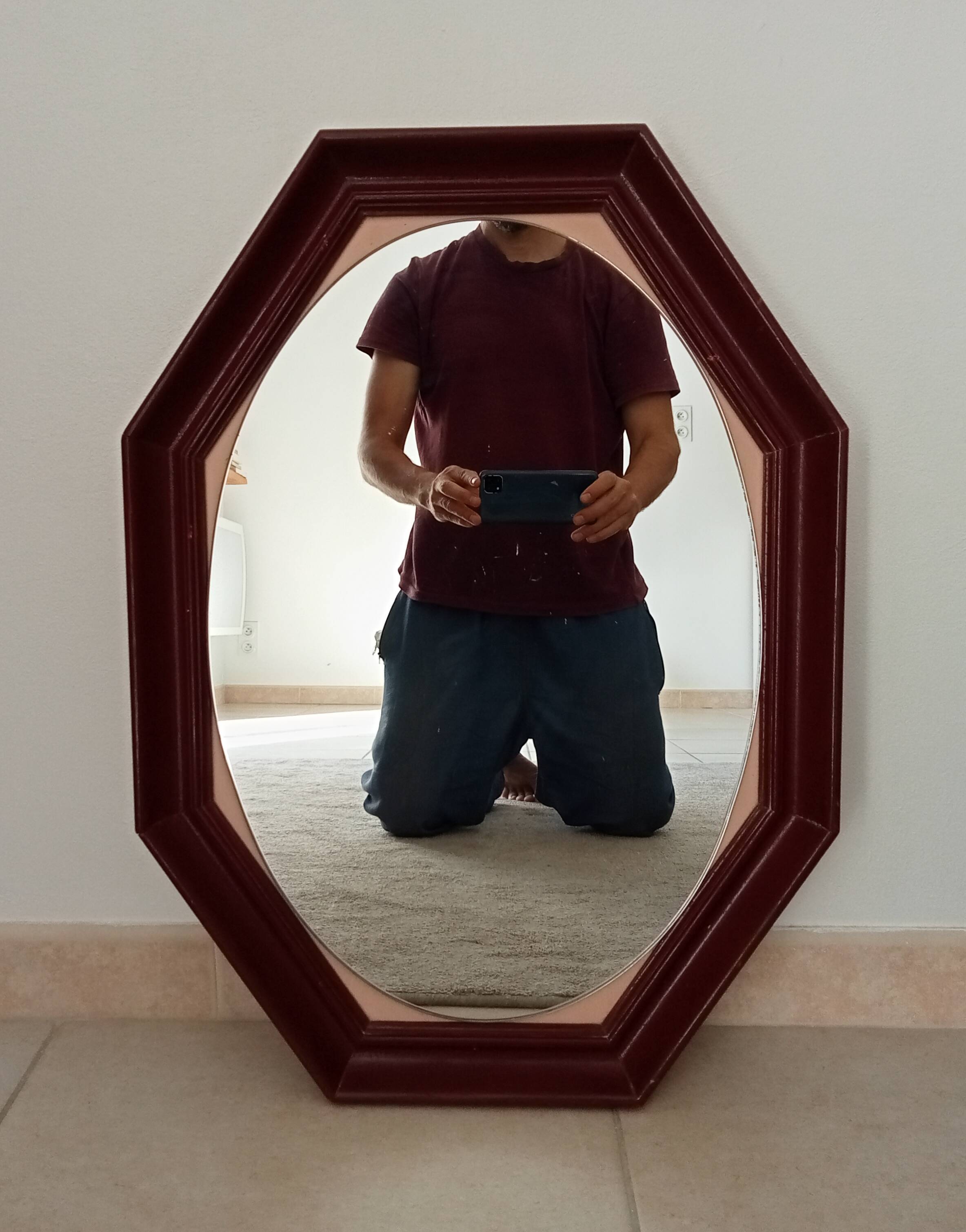 Miroir octogonale art déco en bois massif
