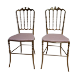 Italian Side Chairs in Golden Brass by Giuseppe Gaetano Descalzi for Chiavari, 1950, Set of 2