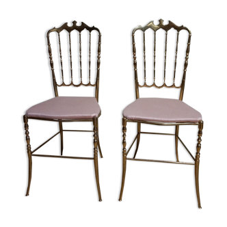 Italian Side Chairs in Golden Brass by Giuseppe Gaetano Descalzi for Chiavari, 1950, Set of 2