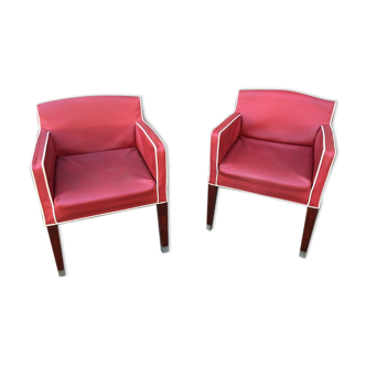 Pair of vintage mid-century seats faux and wood