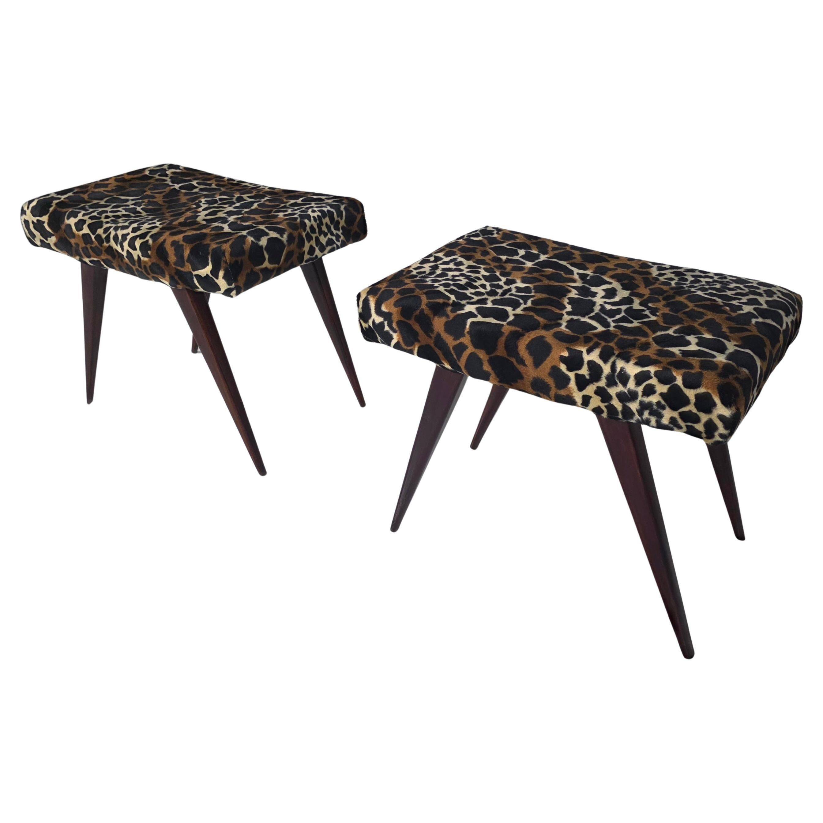 Pair of Italian benches and stools from the mid-century, 1950s.