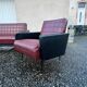 Vintage 70s red and black embossed sofa armchair set
