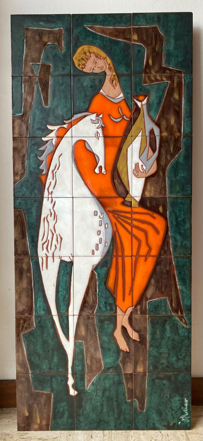 Grand panneau mural céramique années 60