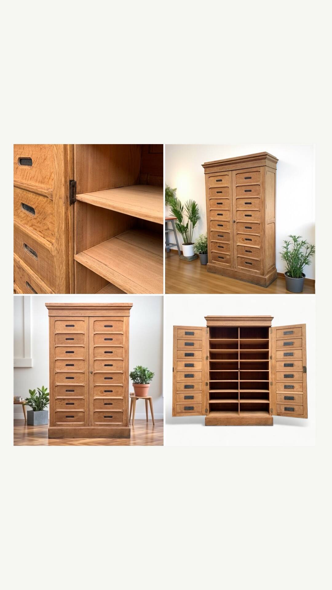 Solid raw oak notary cabinet, 1920