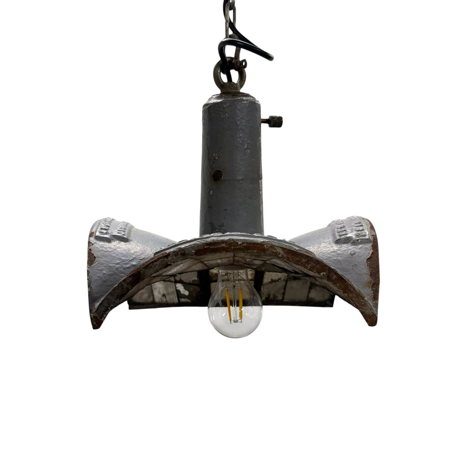 Vintage industrial mirrored pendant light by Esla