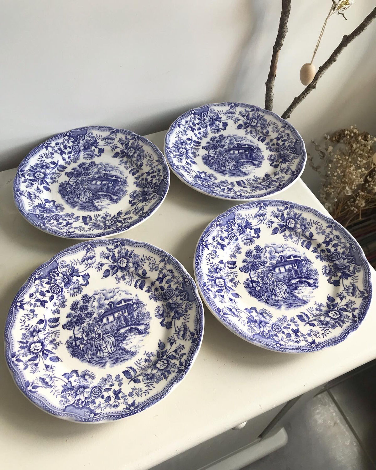 Set of blue English plates