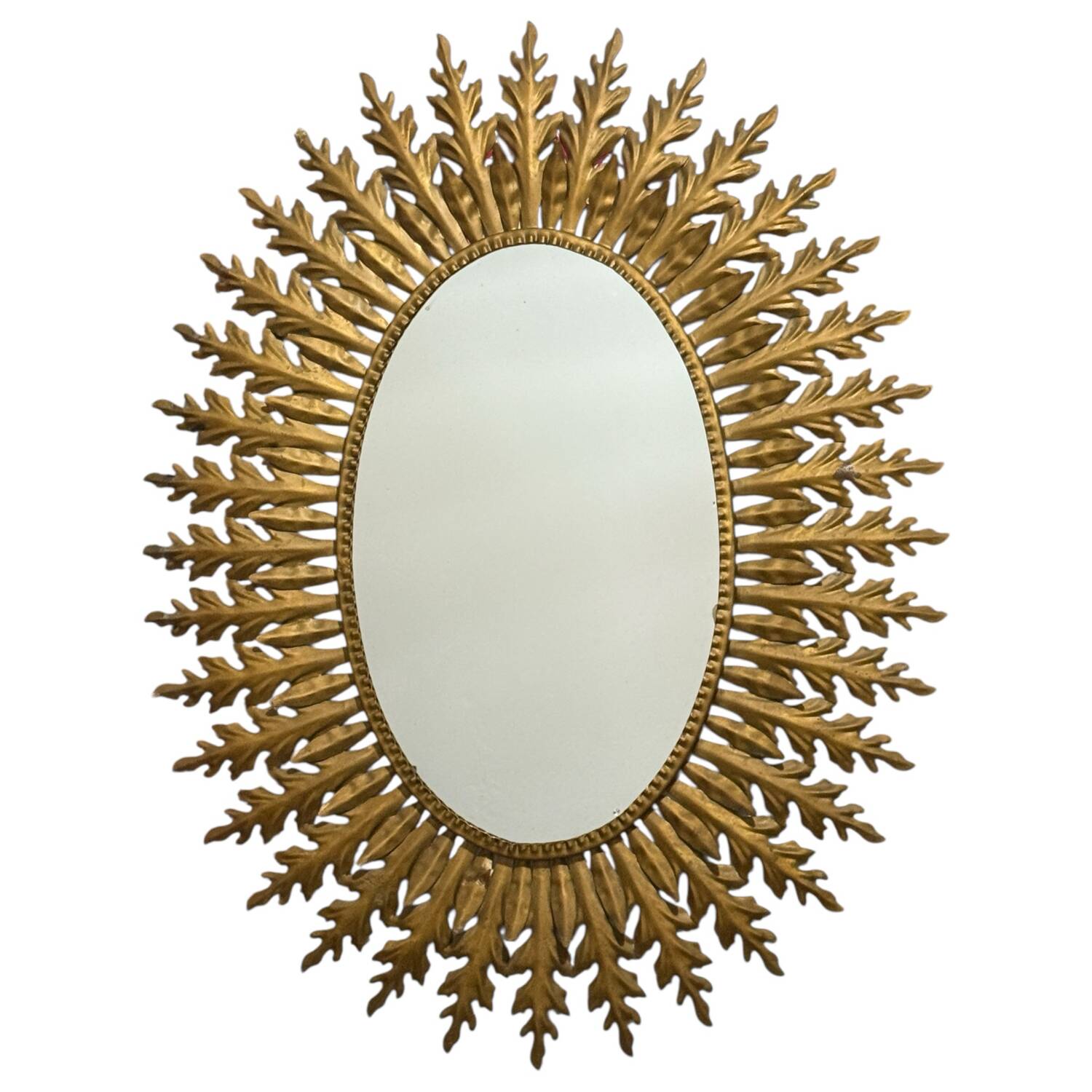 Miroir soleil en fer forgé doré, Espagne Ibiza années 50