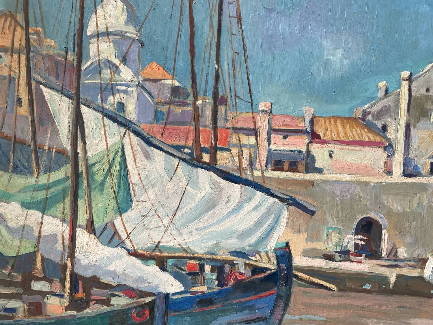 Painting of sailboats signed Francis Bott