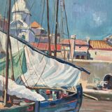 Painting of sailboats signed Francis Bott