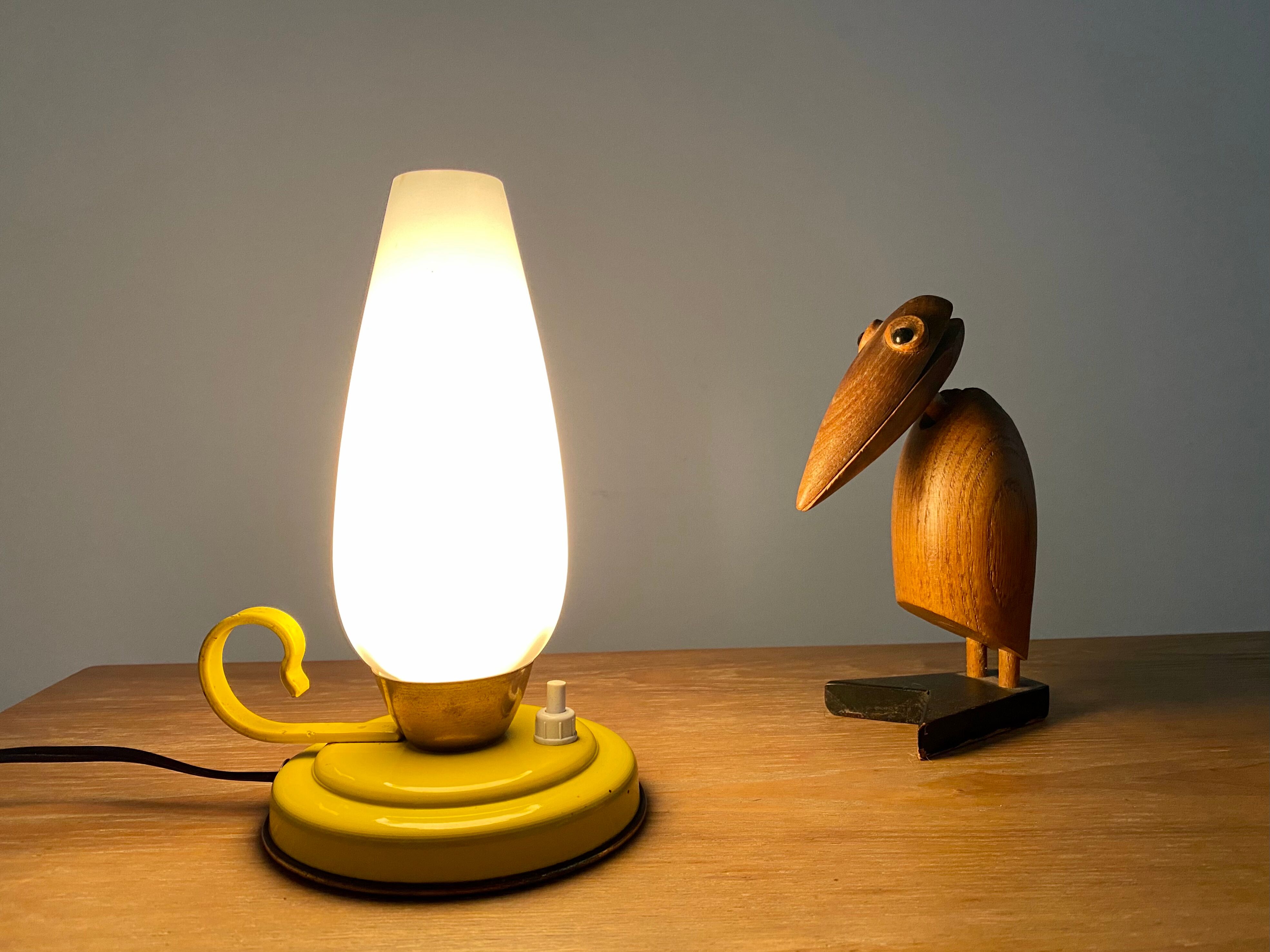 Bedside lamp vintage 60s tole enamelled opaline glass