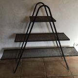 Black lacquered perforated sheet metal display shelves from the 50s