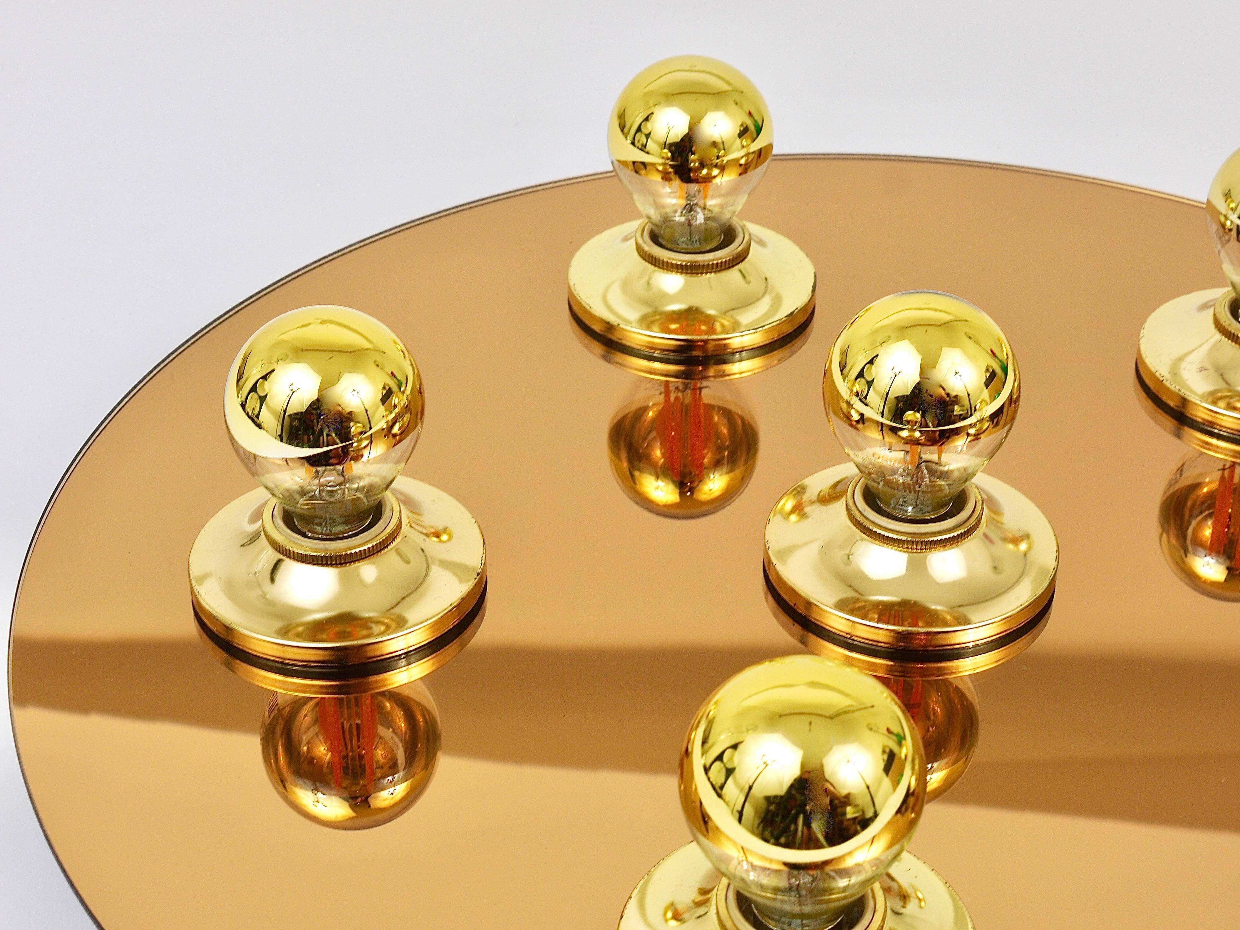 Fontana Arte Style Mirror in Gilded Bronze Glass Ceiling Light or Wall Sconce, Italy, 1970s