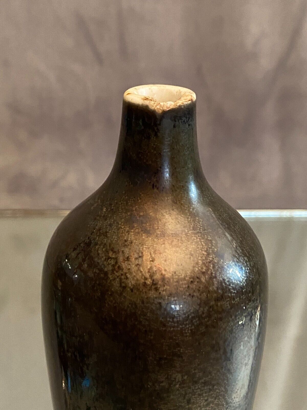 Iridescent ceramic soliflore vase early XXth GDV Bruère Girault Demay Vignolet
