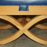 David Linley Hall bench in ostrich leather and satinwood with storage.