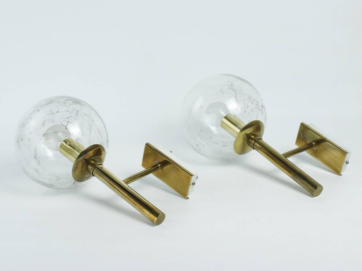 Vintage brass and glass wall lights, 1960s Doria Leuchten