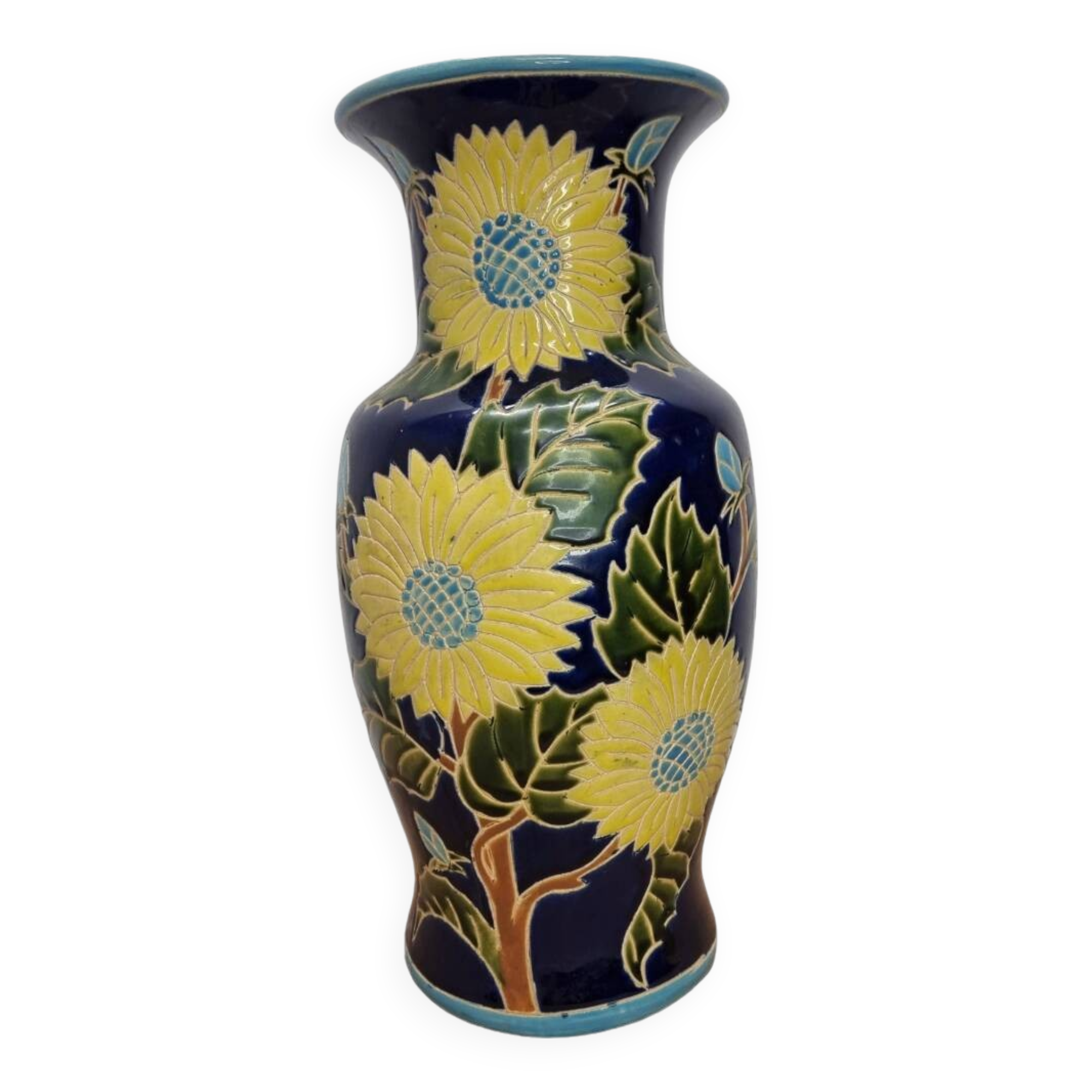 Large Vintage Hand Painted ceramic Vase Late 20th Century