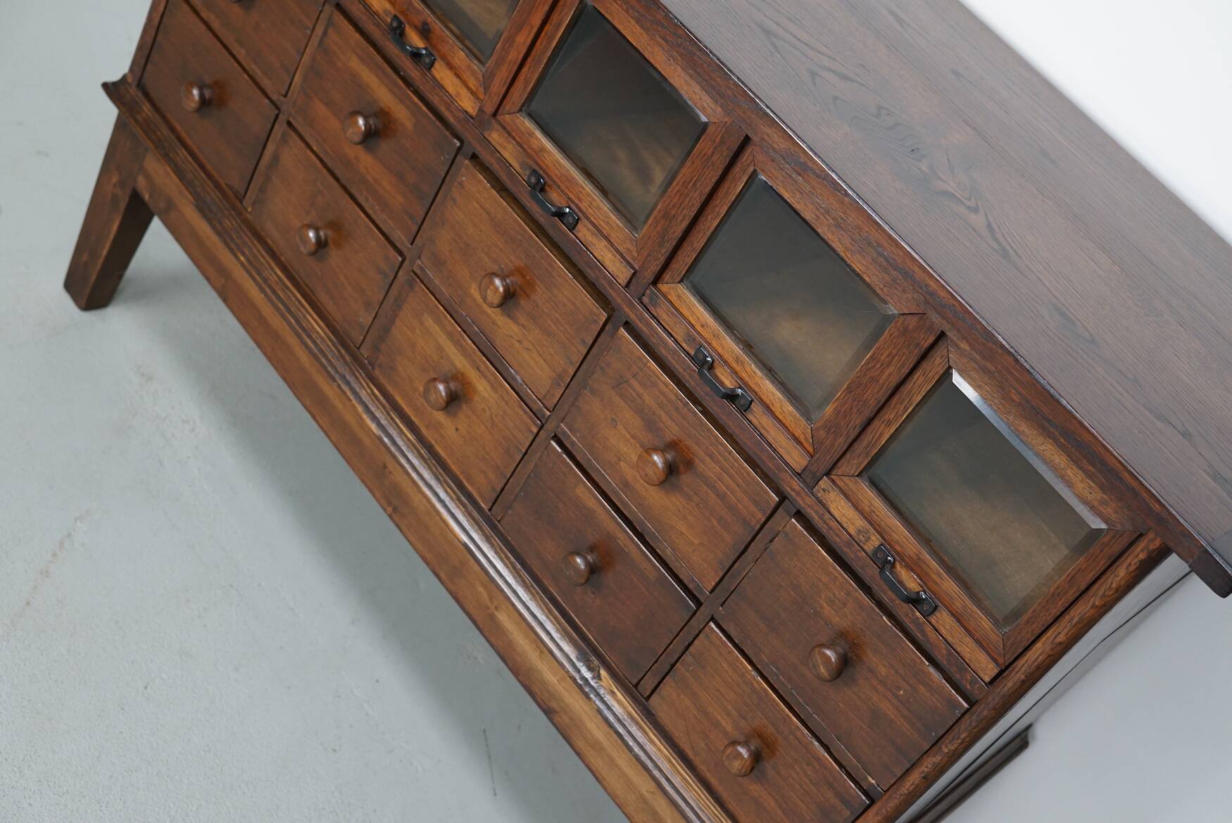 Antique German Oak Haberdashery Shop Cabinet, 1920/30s