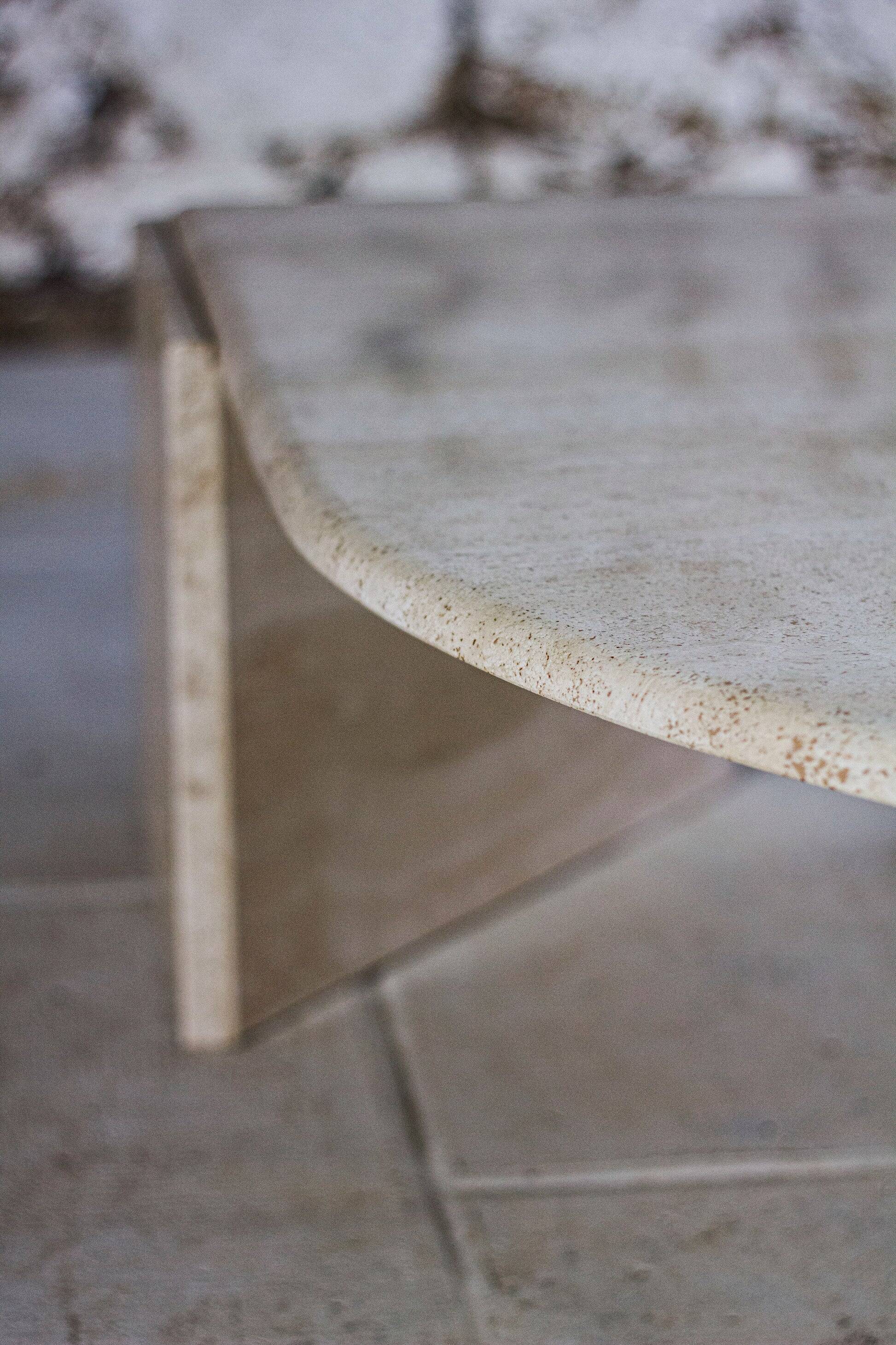 Travertine coffee table "Eye" or "drop" by Roche Bobois, 1980