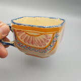 cups with octagonal saucers Henriot Quimper flower decoration leaves flowers