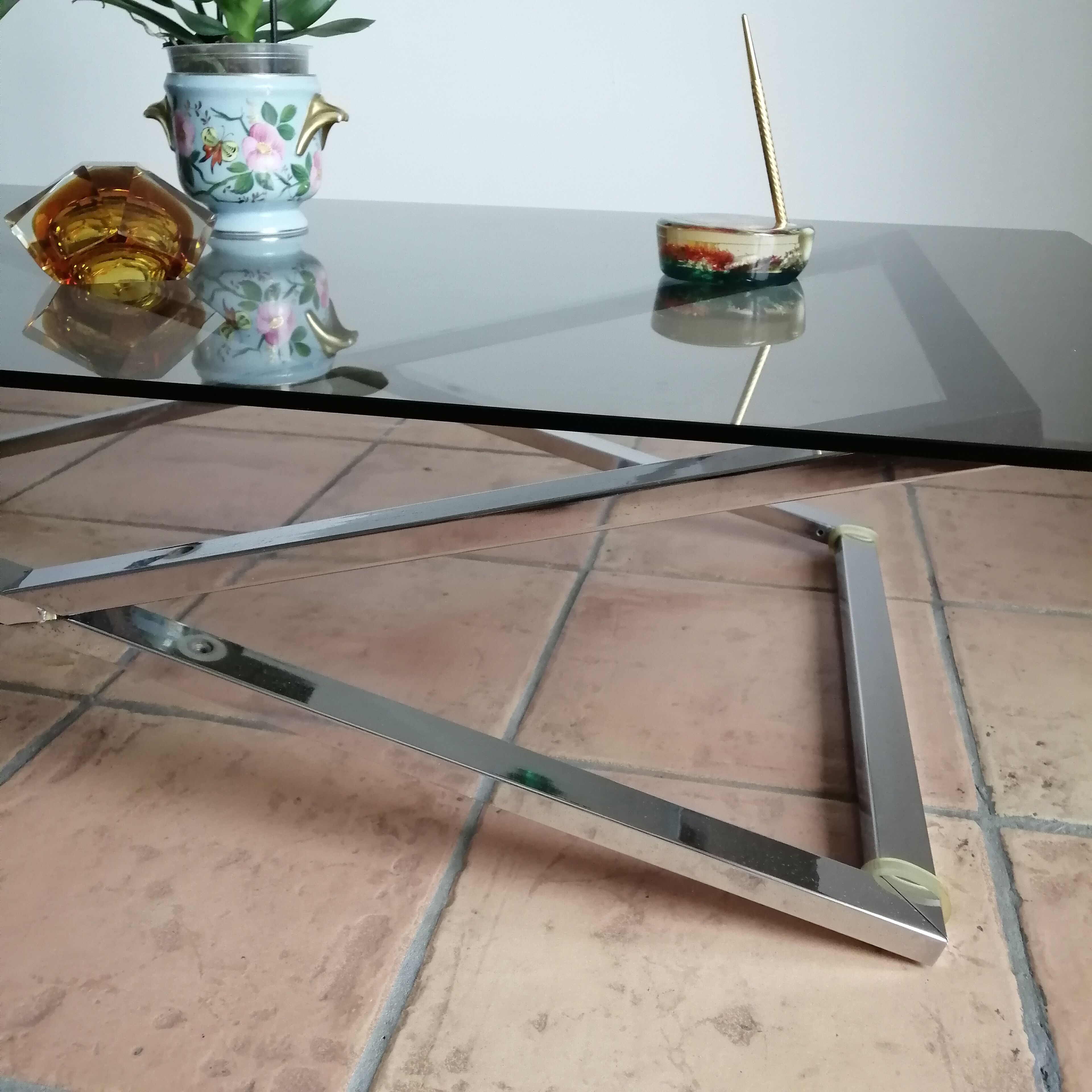 Coffee table smoked glass 70s