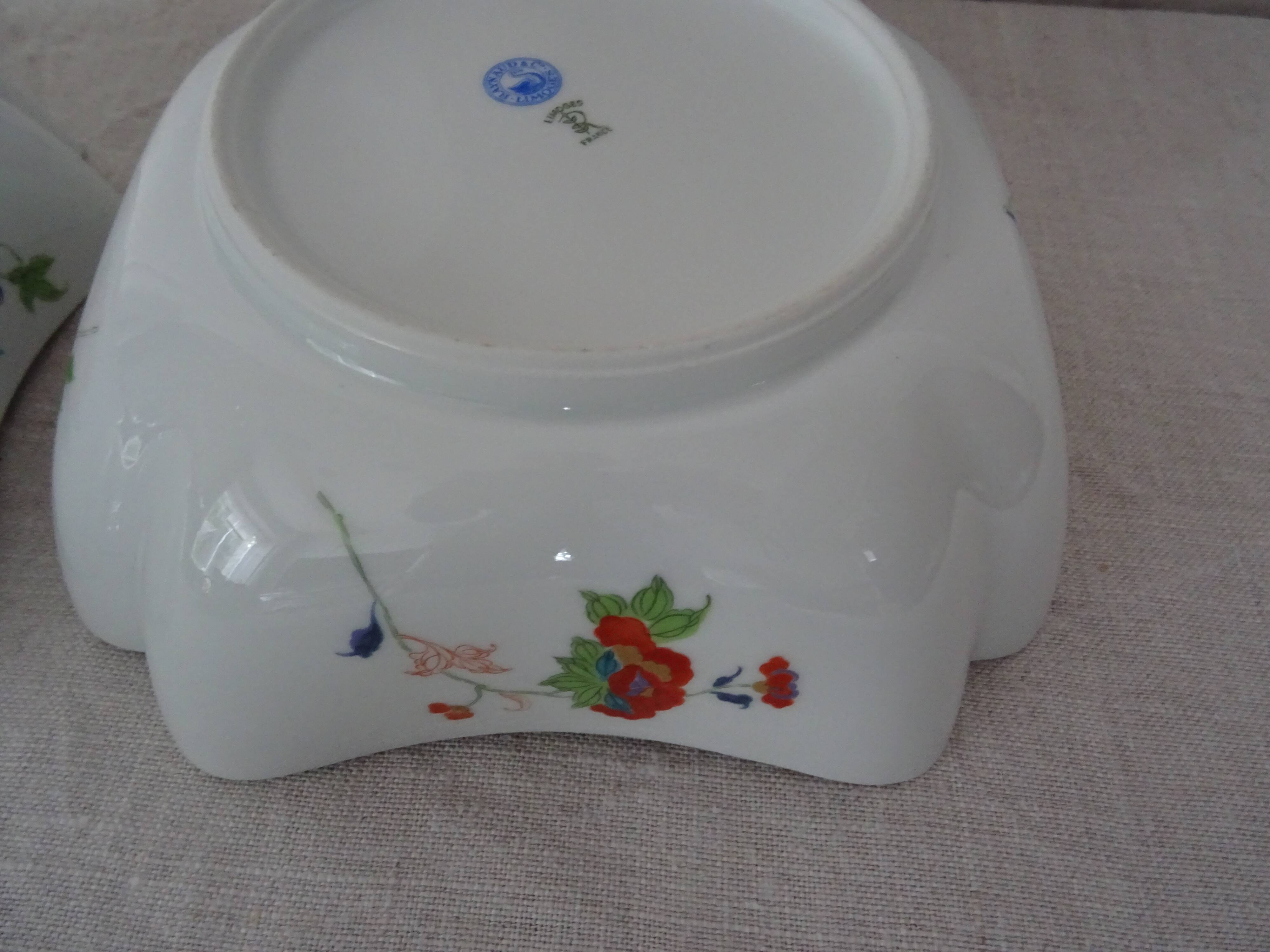 2 salad bowls jattes porcelain Limoges Raynaud & cie Japanese decoration enhanced gold