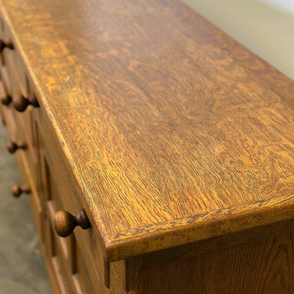 Vintage french oak sideboard with wavy details, ca. 1950s