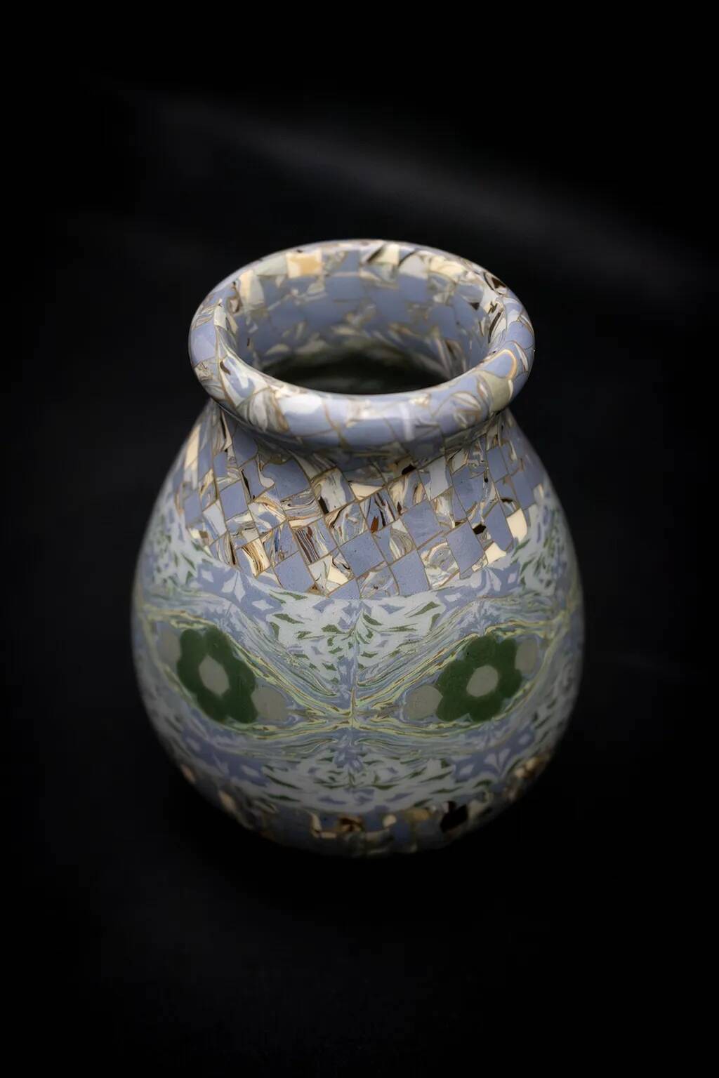 Gerbino vase in mixed clay with blue hues - Vallauris Mid-Century