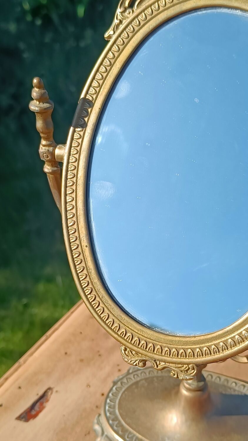 Miroir de table vintage en laiton doré – style Napoléon III,