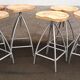 Set of 6 wooden stools with adjustable metal legs