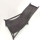 Chaise longue transat vintage en rotin noir