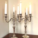 Pair of Louis XVI style silver-plated metal candelabras. Chrysalia house