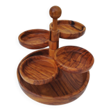 Aperitif server, olive wood, 70's design.