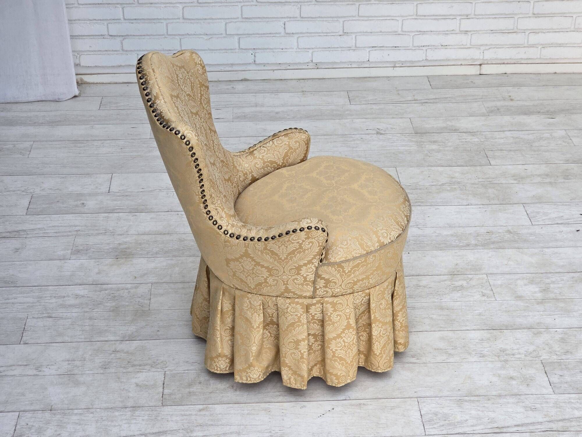 1960s, Danish cocktail lounge chair, jacquard fabric, beech wood.