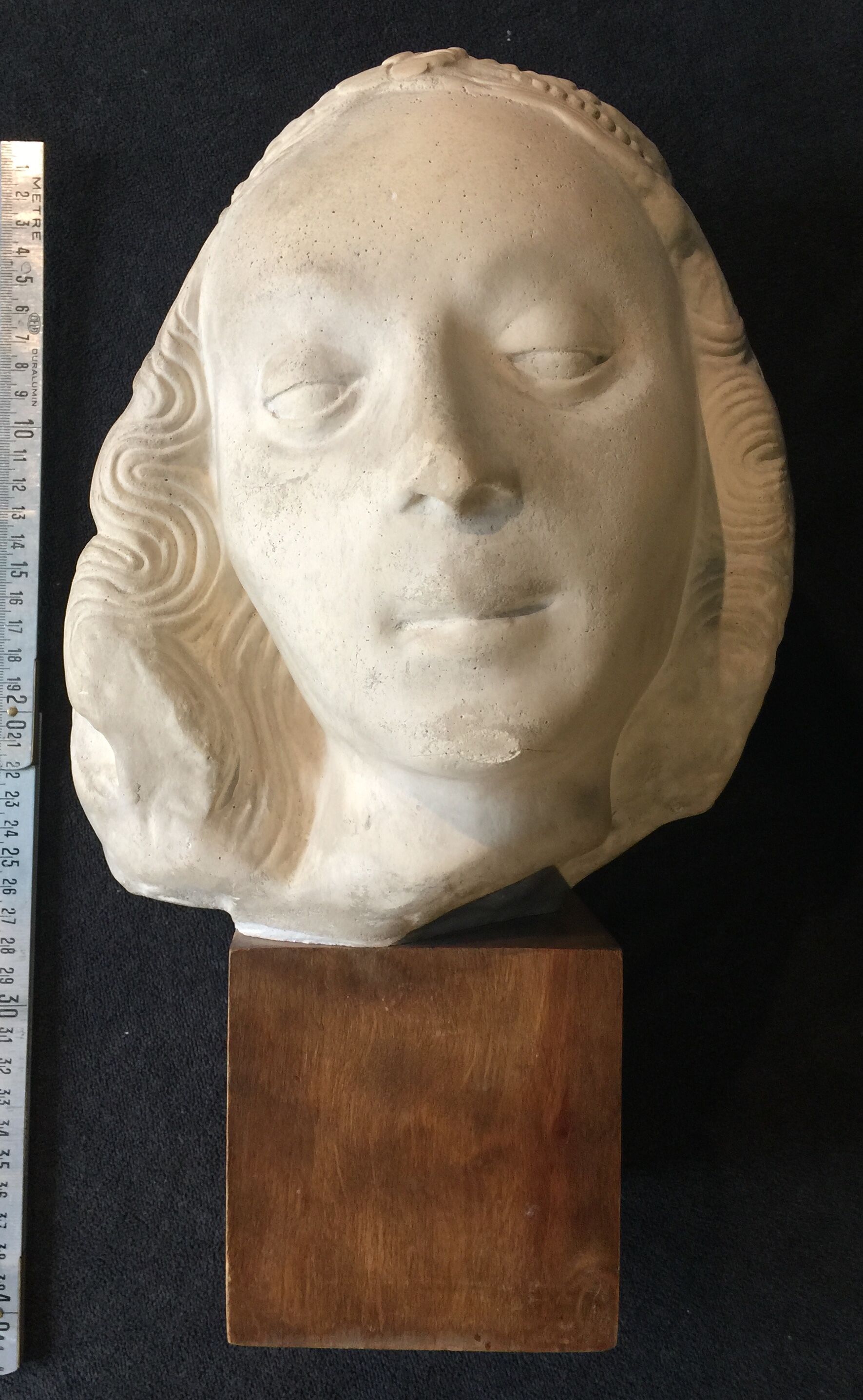 Bronze-middle-aged woman's head in plaster