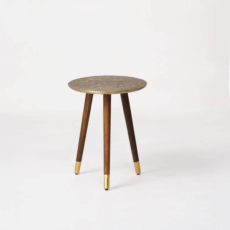 Table d'appoint en laiton fait main : table d'accent moderne du milieu du siècle