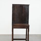 Unique antique English cabinet on stand made of oak from the 17th century