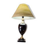 black glazed and gold ceramic lamp