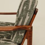 Vintage green jacquard armchair, mid-century modern design, 1965.