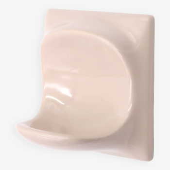 White wall soap dish in beige pink porcelain, 1970s