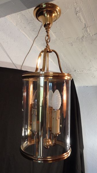 Lustre metal doré 3 lumières avec chasse en verre