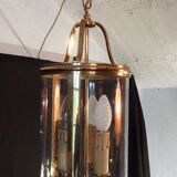 Metal dore 3 lumieres chandelier with glass chase